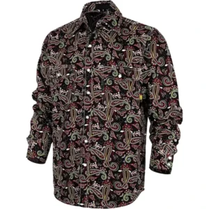 Printed Flame Retardant Workwear Trendy Paisley Pattern Breathable with Pearl Button Design NFPA 2112 CAT2 Standards