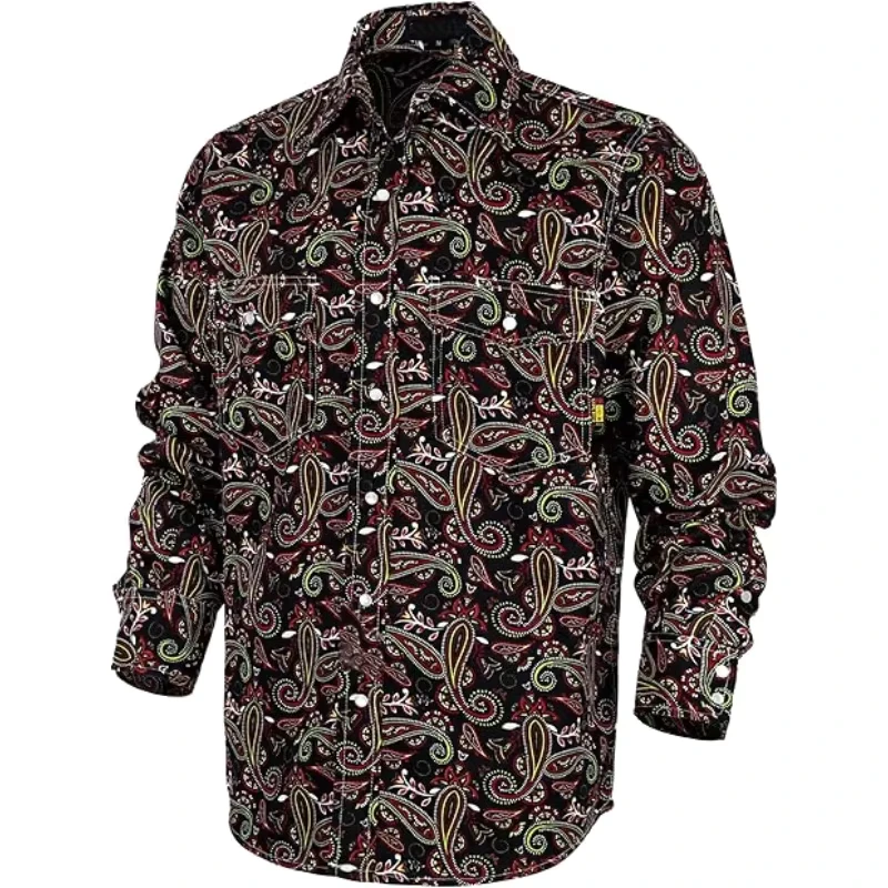 Printed Flame Retardant Workwear Trendy Paisley Pattern Breathable with Pearl Button Design NFPA 2112 CAT2 Standards