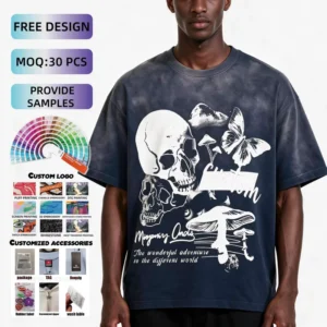 Private Label Vintage Washed Men 100% Cotton Heavyweight Solid Knitted Formal Regular Fit Custom Logo DTG Print Short Sleeve