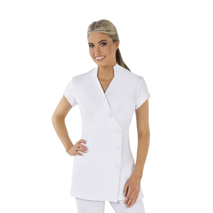 Professional-Customized-Womens-Fashion-Spa-Beauty-Salon-Uniform-Hair-Nail-Tunic-Smock-Nurse-Scrubs-Tops-Spandex-Rayon-Soft
