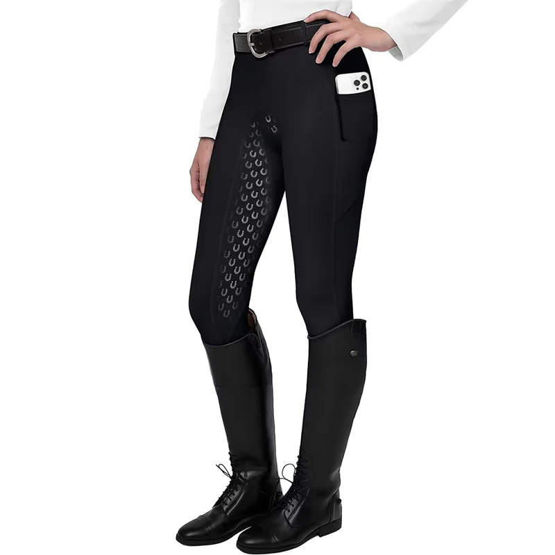 Professional Equestrian Equipment Black Custom Horse Riding Leggings Tights Breathable Equine Breeches Polyester Elastane 64cm