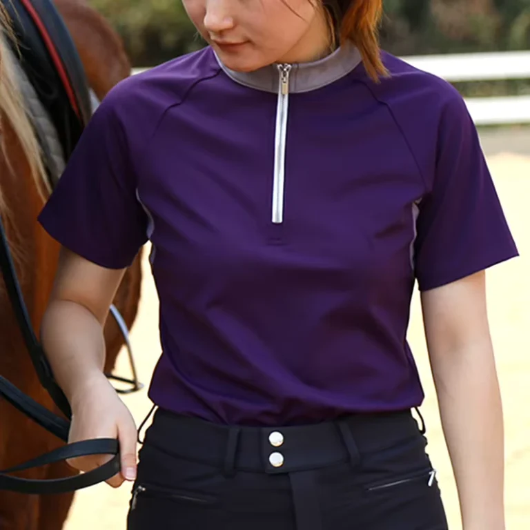 Professional-Horse-Riding-Wear-Summer-Equestrian-Shirts-1-4-Zip-up-Horse-Girl-Short-Sleeves-Shirts