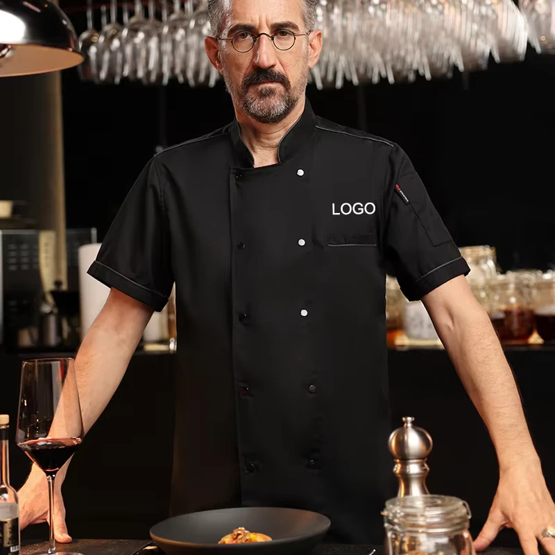 Professional Kitchen Cuisine Bakery Food Service Short Sleeve Chef Work Jacket Oem Service Custom Restaurant Server Uniforms
