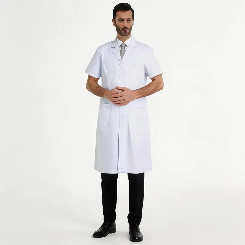 Professional Unisex Cotton Polyester Hospital Uniforms Custom White Lab Coat OEM Surgical Suit Short Sleeved