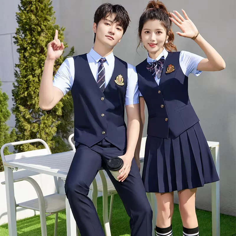 Professional Unisex Preppy Style Vest Suit Dress School Uniforms for Female Teachers Preschool Kindergarten Work Clothes School