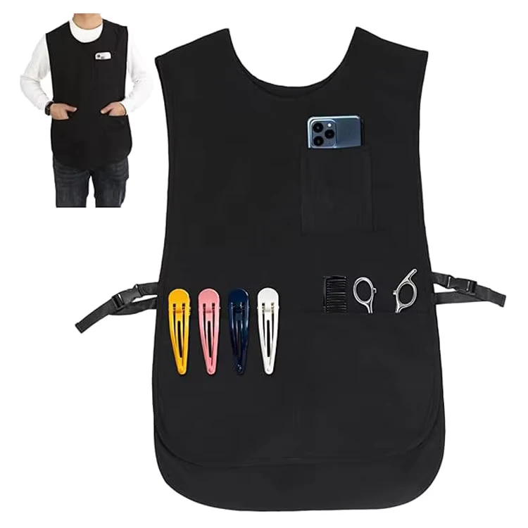 Professional Waterproof Salon Apron Vest Hair Stylist Tabard with Pockets Beauty Pet Grooming Uniform Side Tie Waistcoat Custom