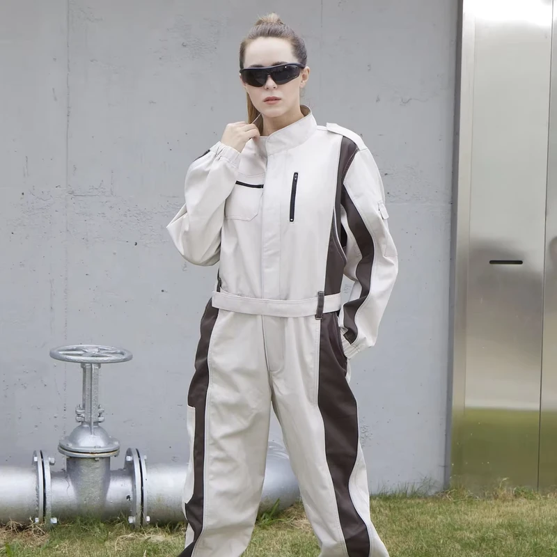 Professional Work Overall Uniforms for Women Safety Beige Coverall Construction Industrial Work Wear Coverall
