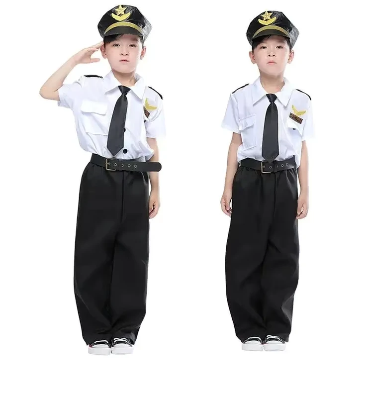 Promotional-Airline-Captain-Uniform-Career-Day-Costume-Set-for-Kids-Boys-White-Pilot-Dress-Top-Hat-Pants-for-Halloween