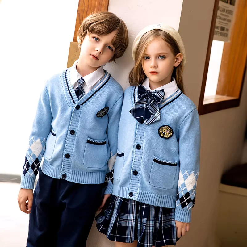 Promotional School Uniforms Winter Children's Uniform British Style Knit Suit