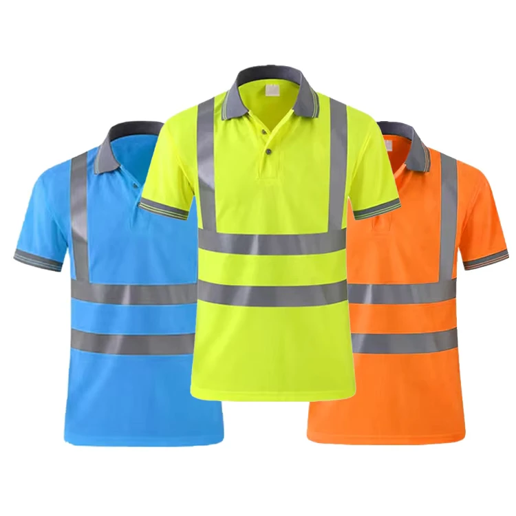 Protective Hi Vis Security Work Construction Reflection Safety High Visibility T shirts Reflective Polo Shirt