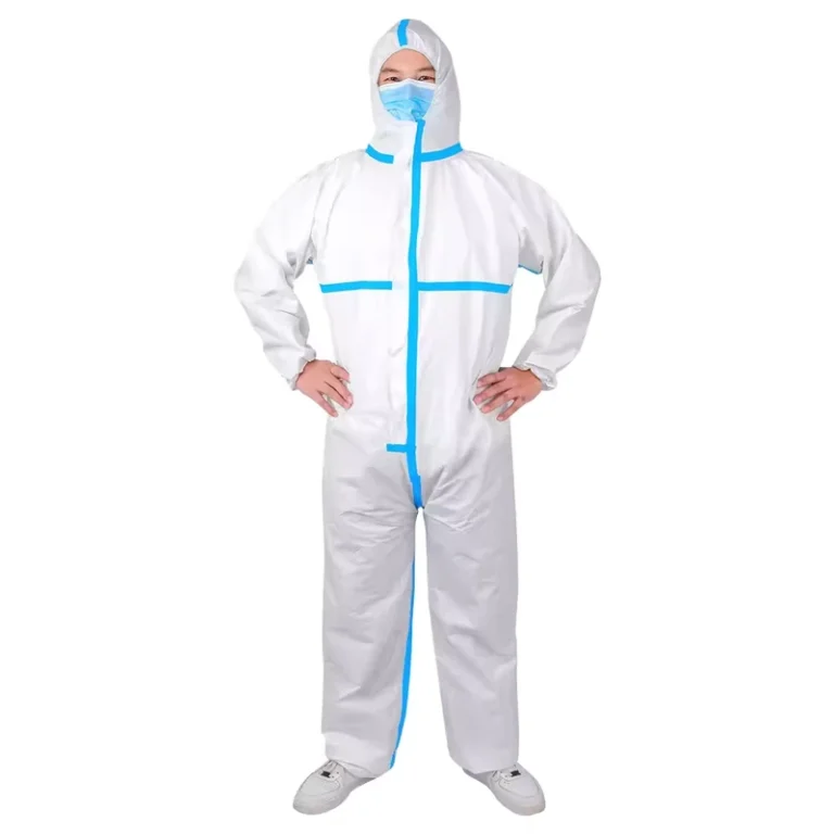 Protective-Overalls-Disposable-Coveralls-With-Reinforced-Isolation-Seam-Elastic-Cuff-and-Hood-Type5-6-Coverall