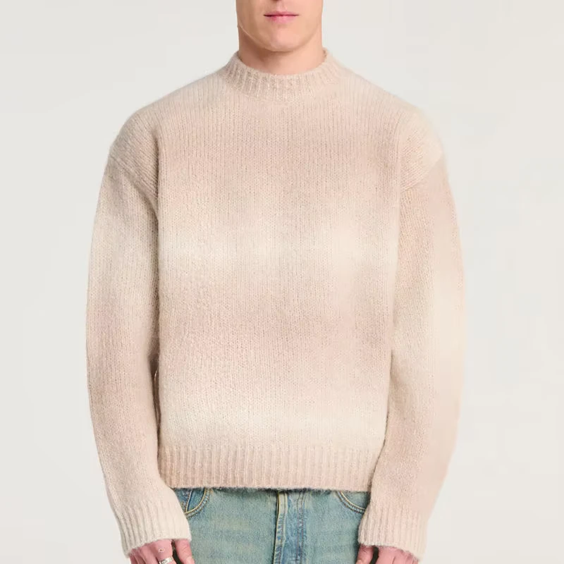 Pullover Sweatshirt Custom LOGO Sweater Winter Crew Neck Oversized Men's 100% Cotton Jacquard Sweater