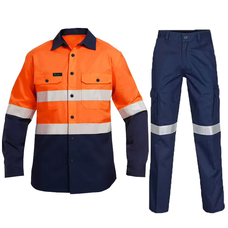 Pure Cotton High-Visibility Reflective Safety Work Shirt for Construction and Mining