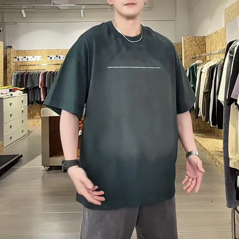 Pure Cotton Oversized Knitted Short Sleeved Men's T shirt with Anti Wrinkle & Breathable Fabric