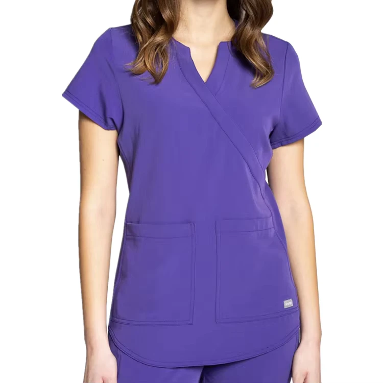 Purple-Short-Sleeve-100-Cotton-Breathable-Nurse-Medical-Uniform