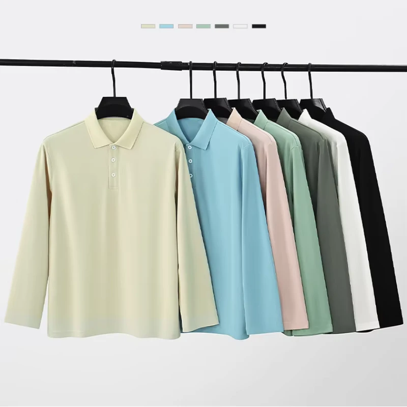 Quality Custom logo Work Clothes Uniform Plain Men's Casual Polo Shirt Cotton Long sleeved T shirt