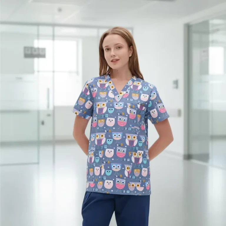 Quality-V-Neck-Woven-Denim-Cotton-Medical-Scrub-Uniform-OEM-Hospital-Use-Custom-Logo-Doctor-Printed-Carton-Baiyi-Angel-Unisex