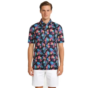 Quick-Dry 4-Way Stretch Moisture-Wicking 100% Polyester Printed Men’s Golf Polo Shirt