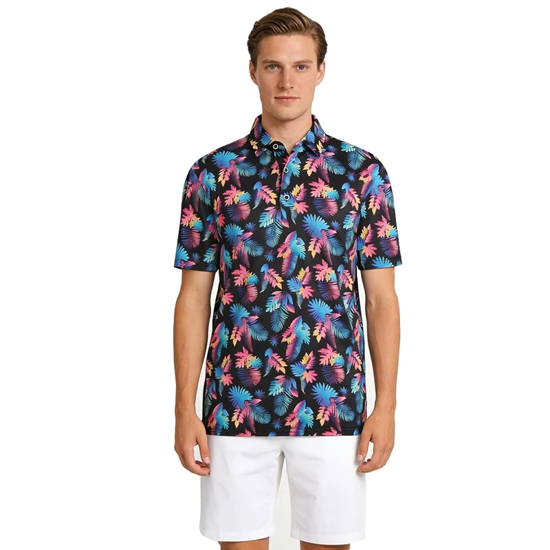 Quick-Dry 4-Way Stretch Moisture-Wicking 100% Polyester Printed Men's Golf Polo Shirt
