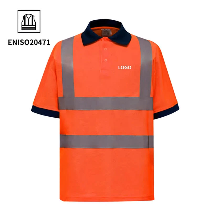 Quick Dry Fluorescent Hi Vis Reflective Road Safety Polo Shirt Construction Mining Builder Workwear High Visibility Work T shirt