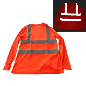 Quick Dry Long Sleeves Hi Vis Orange Construction Worker Wear Reflective Shirts Uniform Clothing with High Visible Strips Tape