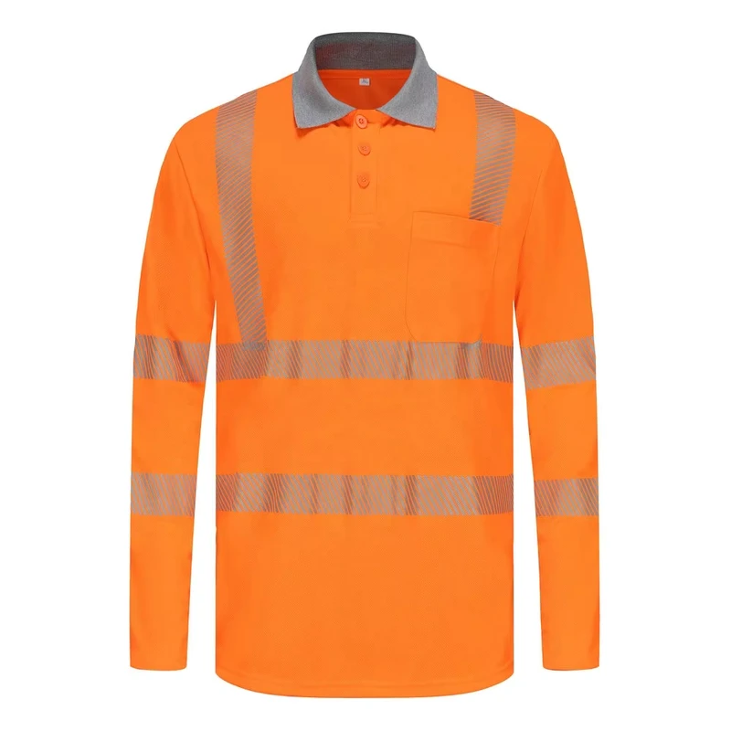 Quick Dry Moisture wicking Breathable Eyebird Men Polo Shirt Hi Vis Long Sleeve T Shirt ANSI ISEA 107 and EN ISO 20471
