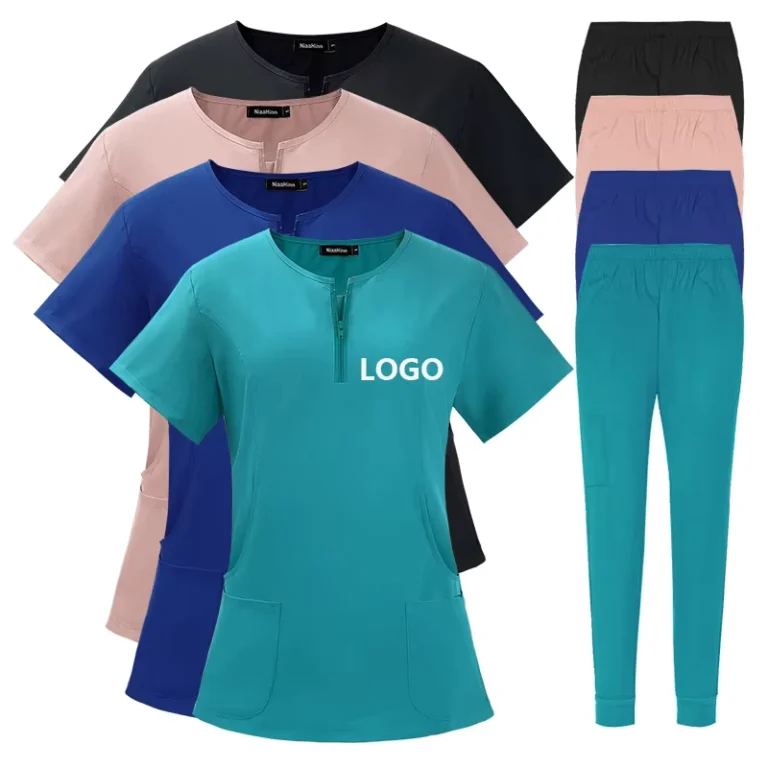Quick-Dry-Polyester-Rayon-Spandex-Stretchy-Custom-logo-Medical-Lab-Nurse-Uniforms-Suits-Hospital-Uniform-Unisex-Scrubs-Sets