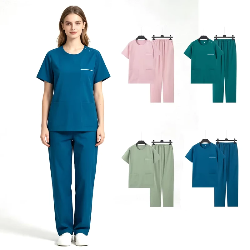 Quick-Dry Unisex Scrub Uniform Set for Maternity Care Dental Beauty and Veterinary Professionals Polyester Needle Detection