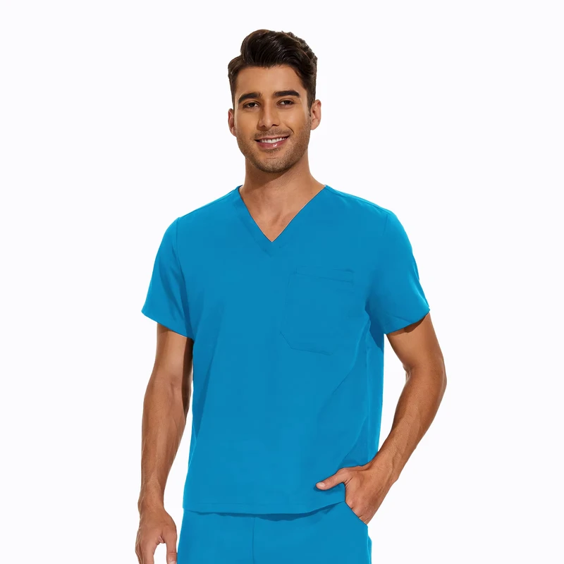 Quick-Ship Unisex Elastic Fabric Straight-Pants Medical Scrub Uniform Set with V-Neck Top