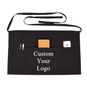 Ranguo Professional Waist Work Apron Custom Logo 3 Front Pockets Cotton Polyester Restaurant Hotel Cafe Staff Uniform Corporate