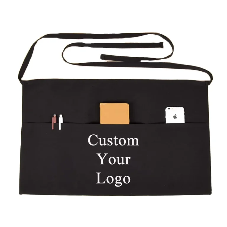 Ranguo-Professional-Waist-Work-Apron-Custom-Logo-3-Front-Pockets-Cotton-Polyester-Restaurant-Hotel-Cafe-Staff-Uniform-Corporate