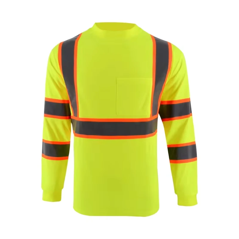 Ready Ship Long Sleeve Dual Tone Reflective Breathable Bird Eye Mesh Fabric Hi Vis Shirt Chest Pocket Polyester Quick Dry
