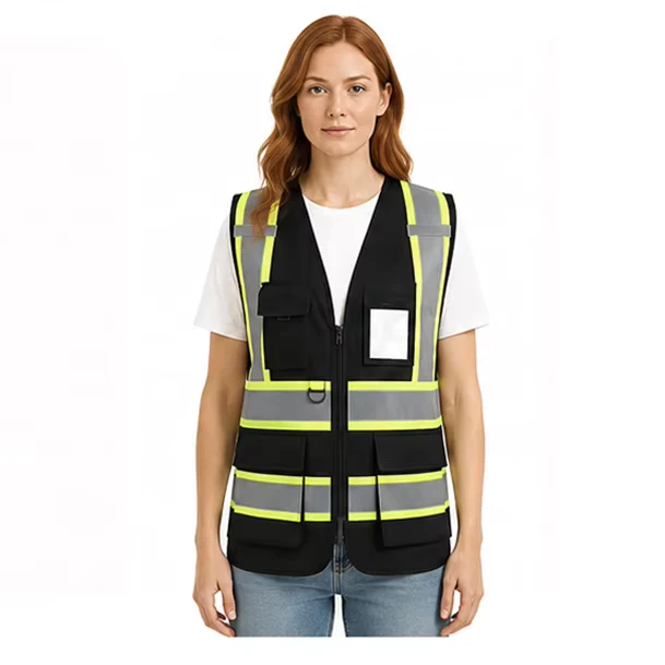 Ready to Ship ANSI Class 2 Hi Vis Construction Safety Vest Reflective Multi Pockets Adjustable Work Vest