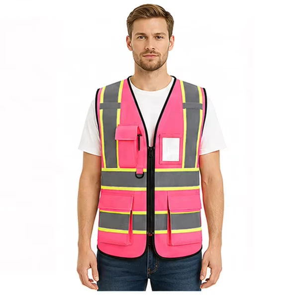 Ready-to-Ship-ANSI-Class-2-Hi-Vis-Construction-Safety-Vest-Reflective-Multi-Pockets-Adjustable-Work-Vest