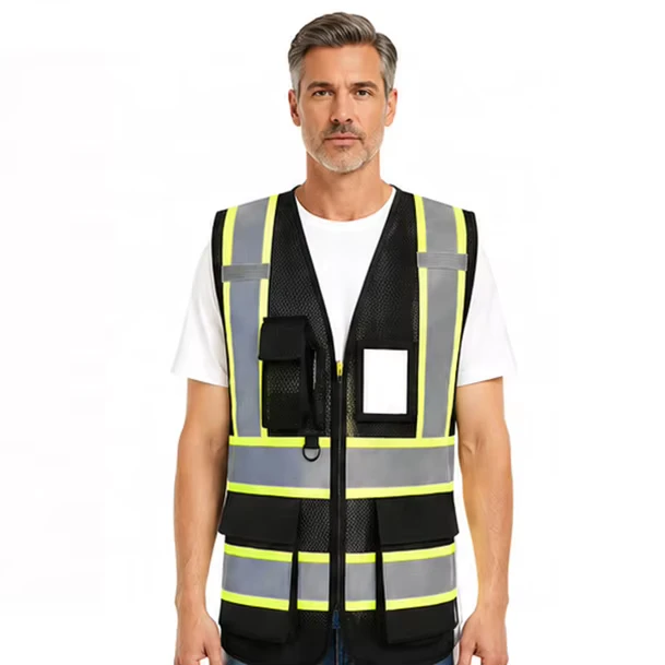 Ready to Ship ANSI Class 2 Hi Vis Mesh Construction Safety Vest Reflective Multi Pockets Adjustable