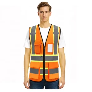 Ready to Ship ANSI Class 2 Hi Vis Mesh Construction Safety Vest Reflective Multi Pockets Adjustable