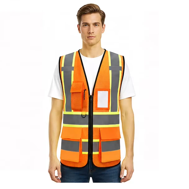 Ready to Ship ANSI Class 2 Hi Vis Mesh Construction Safety Vest Reflective Multi Pockets Adjustable