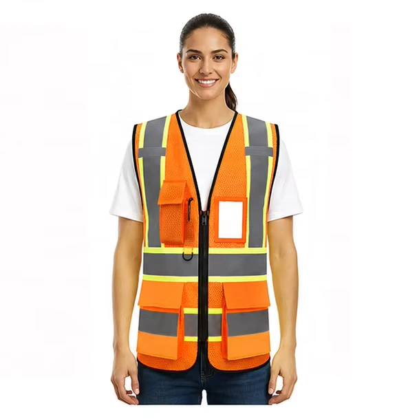 Ready to Ship ANSI Class 2 Hi Vis Mesh Security Safety Vest Reflective Multi Pockets Adjustable