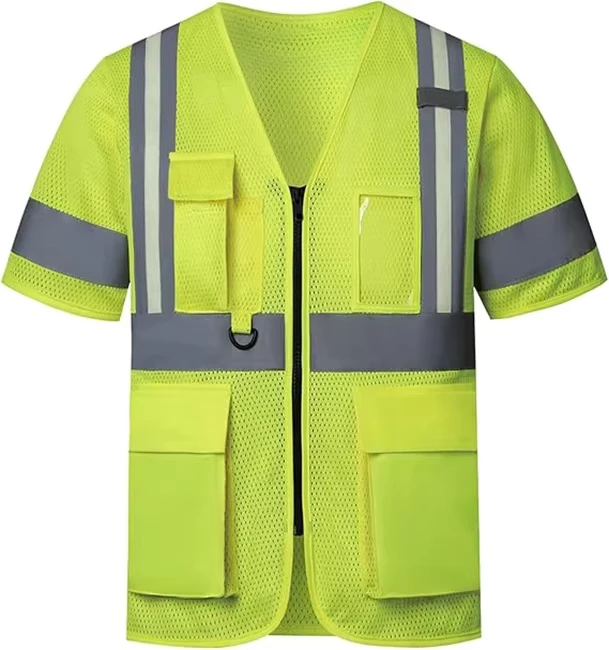 Ready to Ship ANSI Class 2 Hi Vis Mesh Vest Reflective Multi Pockets Adjustable for Construction