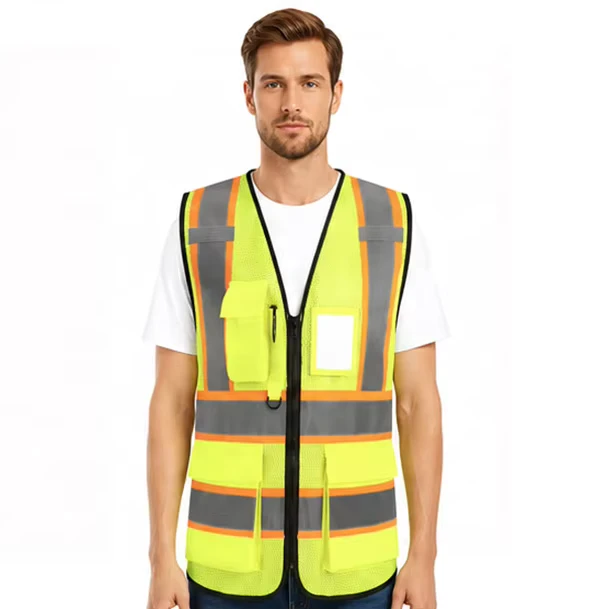 Ready to Ship ANSI Class 2 Hi Vis Mesh Volunteer Safety Vest Reflective Multi Pockets Adjustable