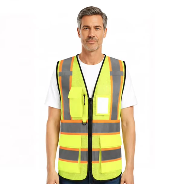 Ready to Ship ANSI Class 2 Hi Vis Mesh Volunteer Safety Vest Reflective Multi Pockets Adjustable