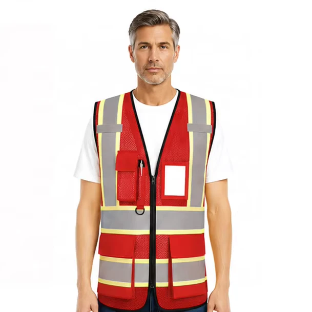 Ready to Ship ANSI Class 2 Hi Vis Mesh Volunteer Safety Vest Reflective Multi Pockets Adjustable