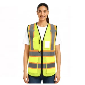Ready to Ship ANSI Class 2 Hi Vis Mesh Warehouse Safety Vest Reflective Multi Pockets Adjustable