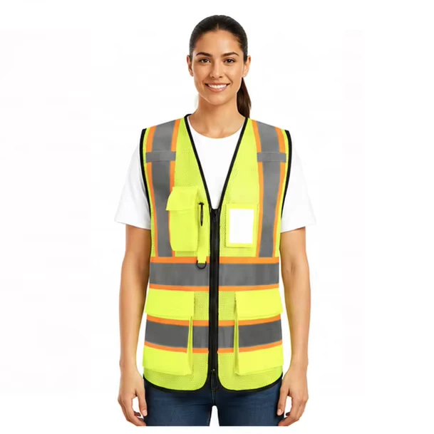 Ready to Ship ANSI Class 2 Hi Vis Mesh Warehouse Safety Vest Reflective Multi Pockets Adjustable