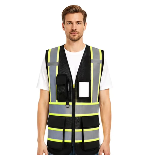 Ready to Ship ANSI Class 2 Hi Vis Mesh Warehouse Safety Vest Reflective Multi Pockets Adjustable
