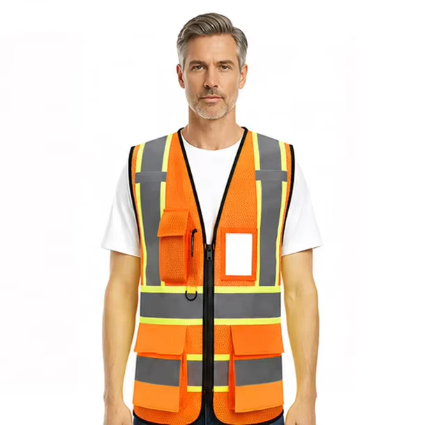 Ready to Ship ANSI Class 2 Hi Vis Mesh Warehouse Safety Vest Reflective Multi Pockets Adjustable