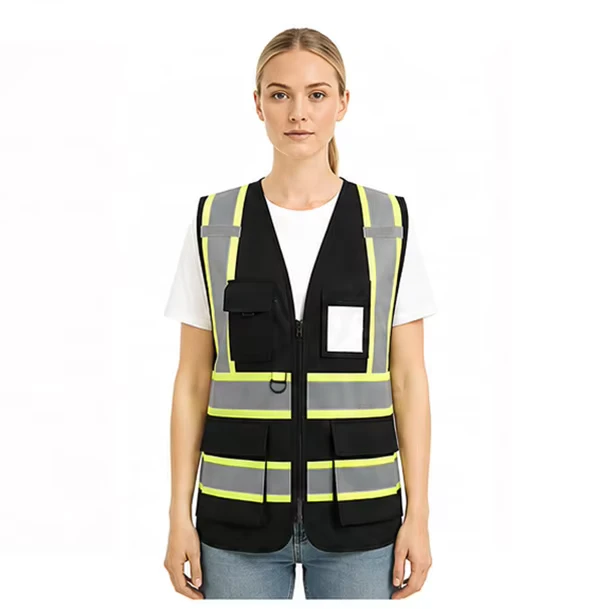 Ready to Ship ANSI Class 2 Hi Vis Surveyor Safety Vest Reflective Multi Pockets Adjustable Engineer Vest
