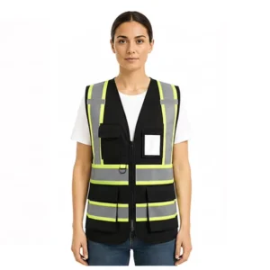 Ready to Ship ANSI Class 2 Hi Vis Volunteer Safety Vest Reflective Multi Pockets Adjustable Event Staff Vest