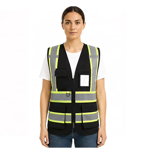 Ready to Ship ANSI Class 2 Hi Vis Volunteer Safety Vest Reflective Multi Pockets Adjustable Event Staff Vest