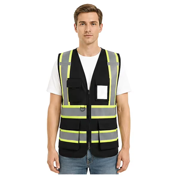 Ready to Ship ANSI Class 2 Hi Vis Warehouse Safety Vest Reflective Multi Pockets Adjustable Logistics Vest